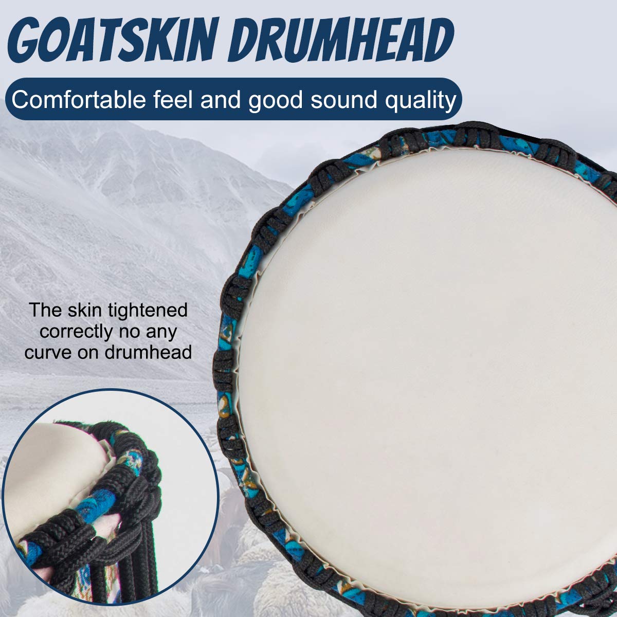 Djembe Drum, Aklot African Drum Cloth Stitching 11 X 20 Abs Resin Lightweight Goatskin Drumhead For Starter Beginners(Blue F