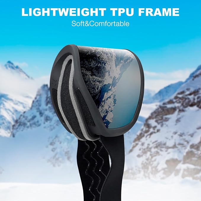 Ski Goggles OTG for Men Women, Anti-Fog Snowboard Goggles UV400 Protection Snow Goggles for Adult Youth
