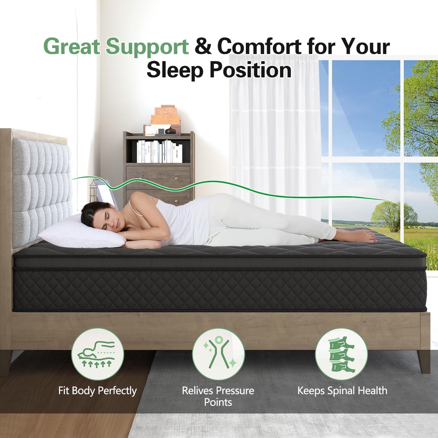 King Mattress, 10 Inch Hybrid Mattresses Medium Firm for Back & Lumbar Support, 100 Night Trial, Individual Pocket Spring Mattresses for Motion Isolation & Pressure Relief