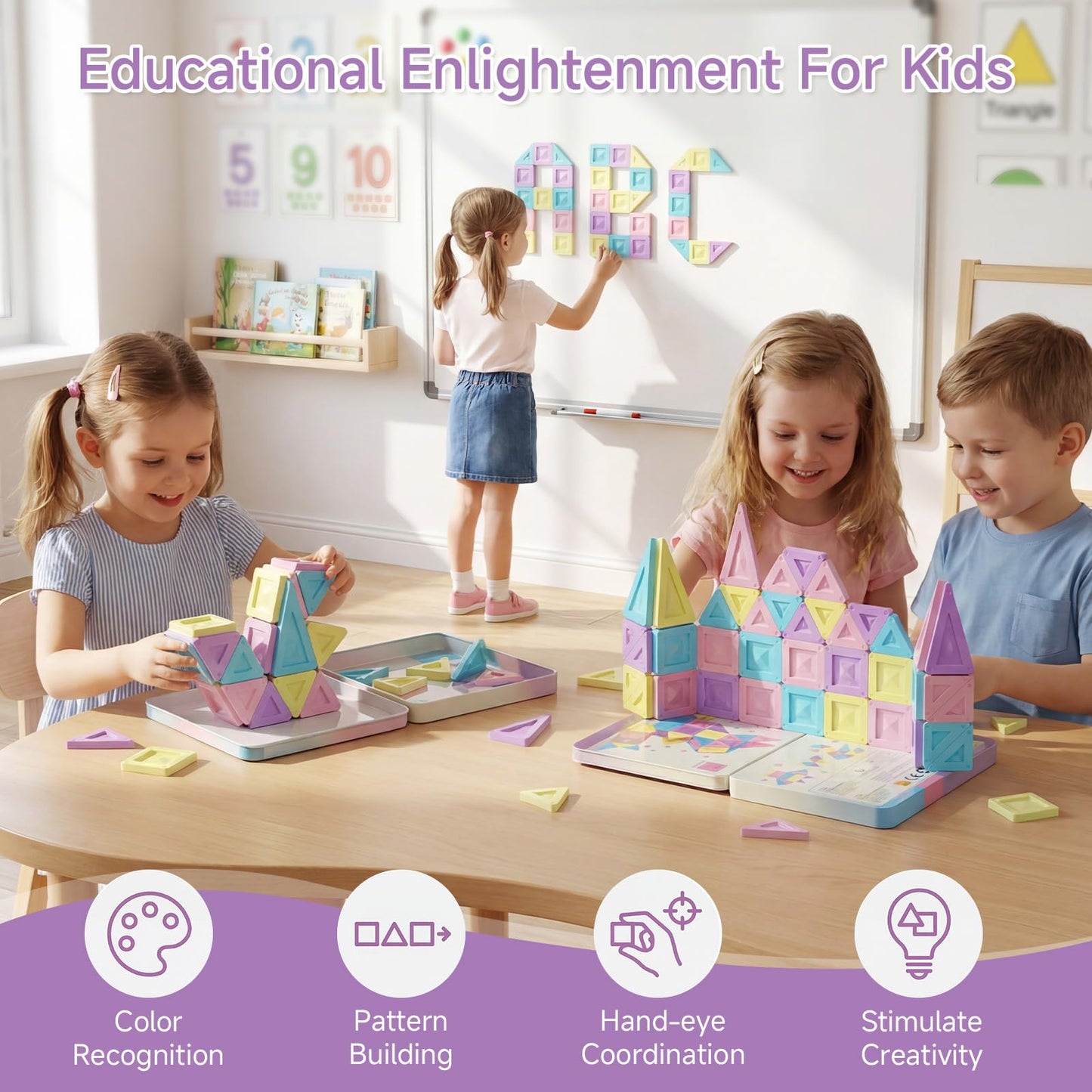 STEM MATCH Mini Magnetic Tiles Girls Travel Set: 40 PCS Macaron Building Block with Tin Box - 90 Mins Quiet Play 45s Cleanup - Fly Trip Road Trip Toys for Kids Age 3 4 5 6
