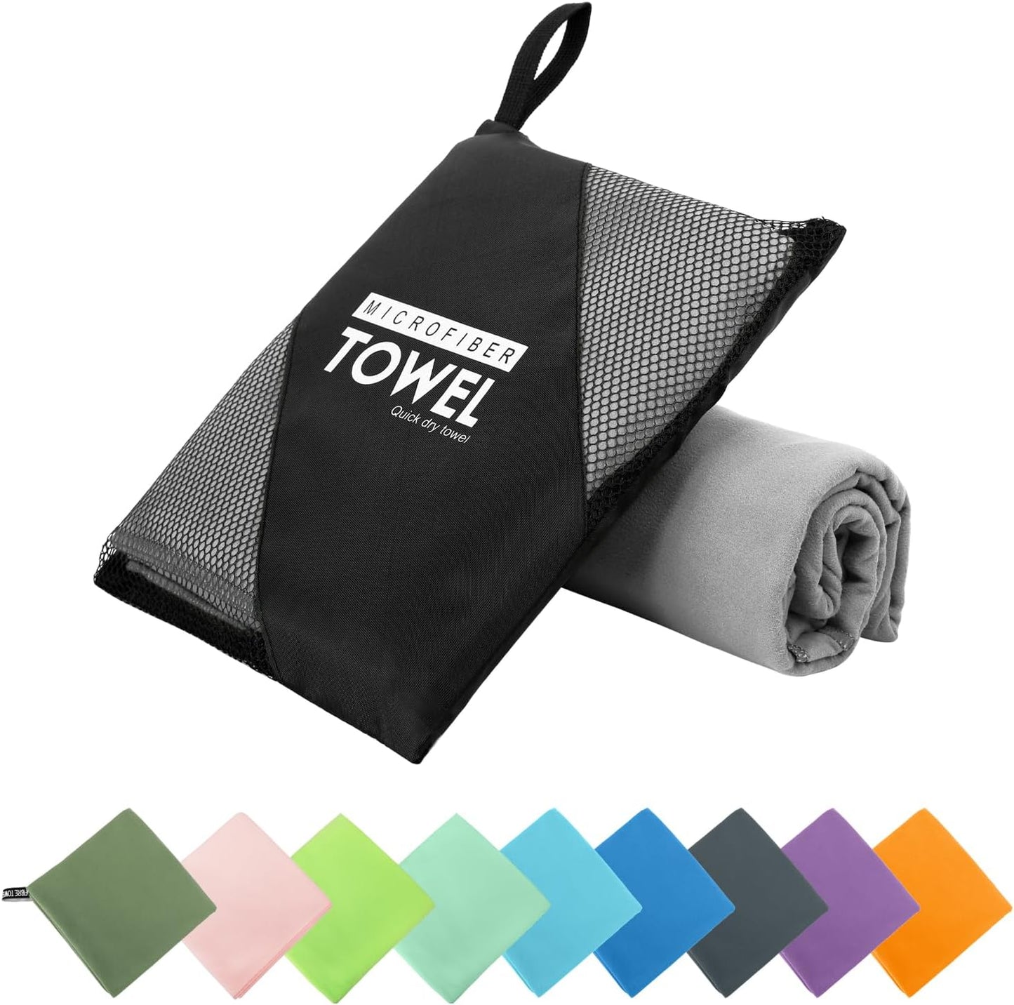 Microfiber Travel Towel, Soft Lightweight Quick Dry Towel, Super Absorbent Compact Travel & Sports & Beach Towels for Camping, Backpack, Gym, Swimming, Yoga, Hiking (M:20"×40" -Gray)