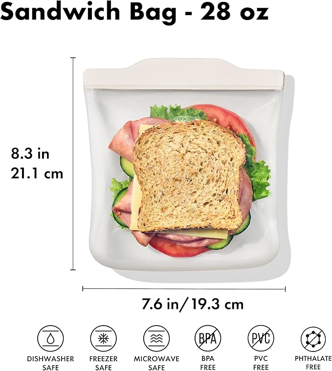 OXO Good Grips Silicone Reusable Bag – Sandwich Bag (28 oz) - Oat