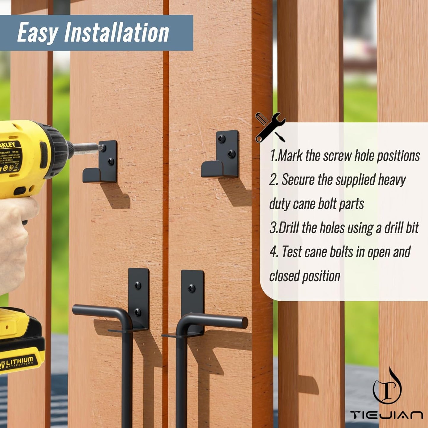 Cane Bolt Heavy Duty Gate Drop Rod 24 Inch Metal Gates Stopper for Wood PVC Vinyl Metal Fences Gates, Gate Ground Latches, Black Finish(2 Pack)