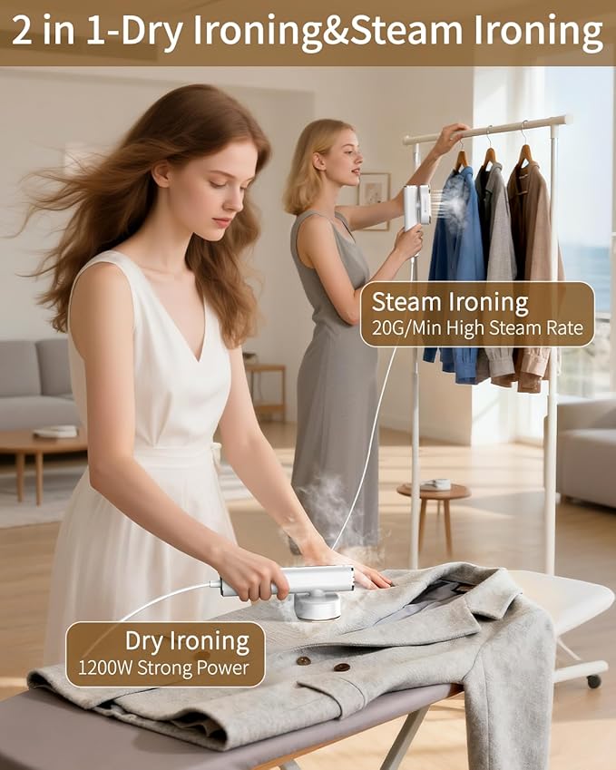 Portable Steamer For Clothes Travel Mini Steamer and Iron Fast 10s Heat-Up, Horizontal and Vertical 1200W Effortless Wrinkle Removal, Garment Steamer and Iron for Travel Office Home(110-120V)