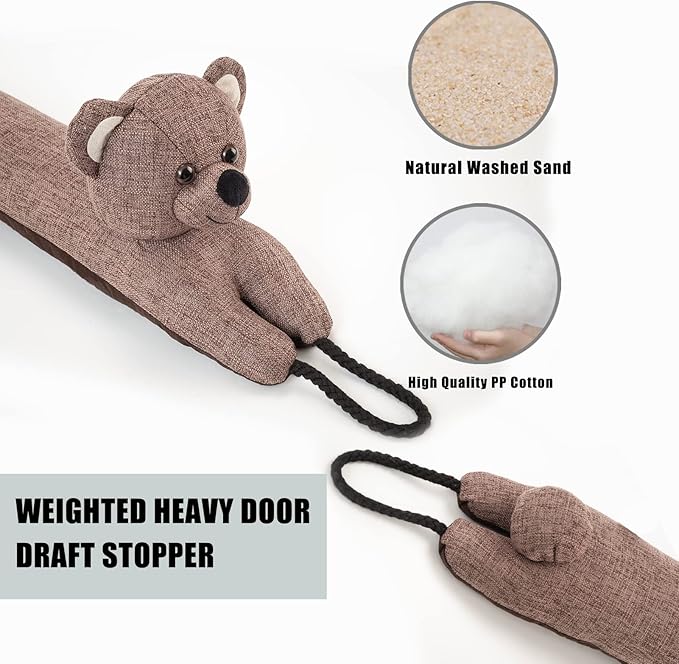 Marwood Under Door Draft Stopper Decorative Wind Stopper 38 inch for Door & Window, Weighted Animal Air Draft Stopper Snake Noise Blocker for Bottom of Door with Hanging Loops - Bear