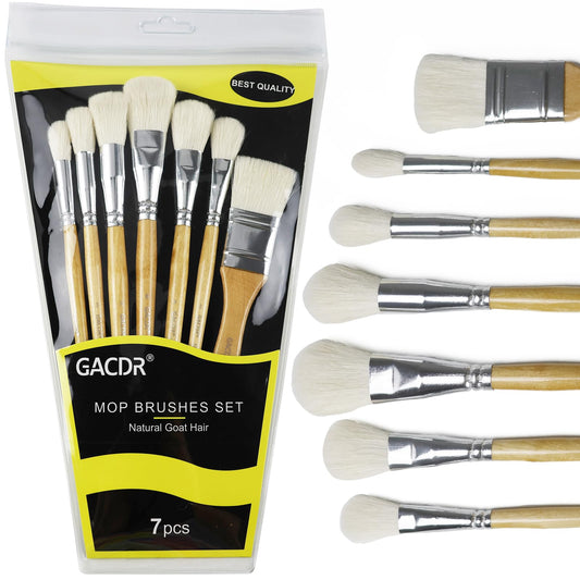 GACDR Gilding Brush Set, 7 Pieces Versatile Goat Hair Blending Mop Brushes for Acrylic Painting Wartercolor Foil Gold Leaf Flakes Sheets