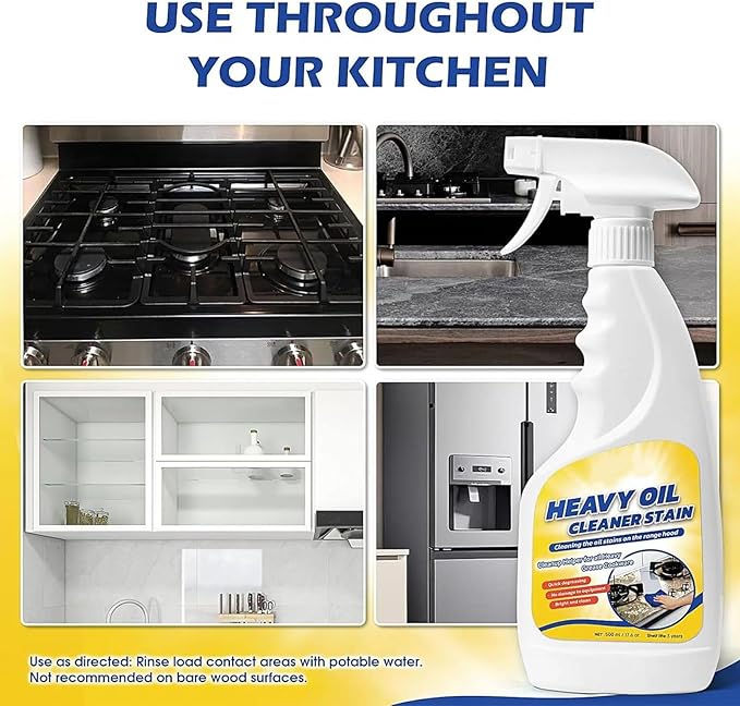 Heavy Oil Cleaner Stain, Multi-Purpose Cleane- 500ml Effective Multi-Purpose Cleaner, Heavy Oil Cleane with Spray Nozzle Spray & Towel for Kitchen, Household, Oven, Stove, Range Hood, Sink