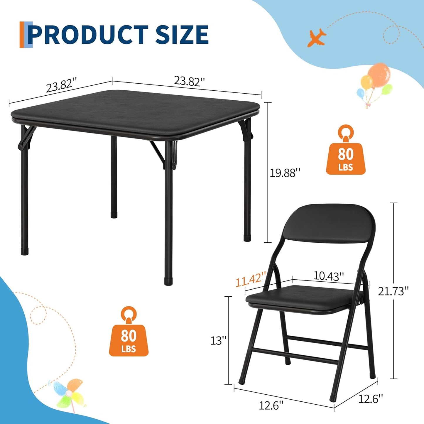 GarveeHome 3-Piece Kids Folding Table and Chairs Set, Toddlers Children's Activity Table and Chairs Set for Dining Room,Daycare,Classrooms