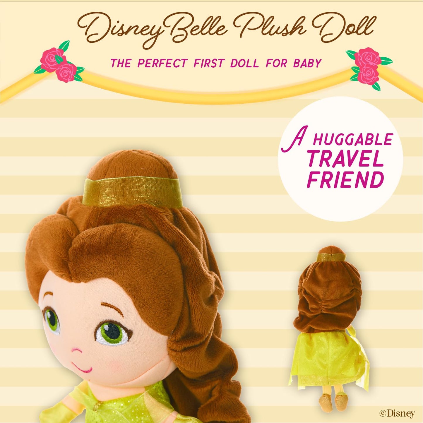 Kids Preferred Disney Baby - Belle 12" Plush Doll with Musical Sounds - Beauty & The Beast Collectable Stuffed Animal for Babies, Toddlers and Kids