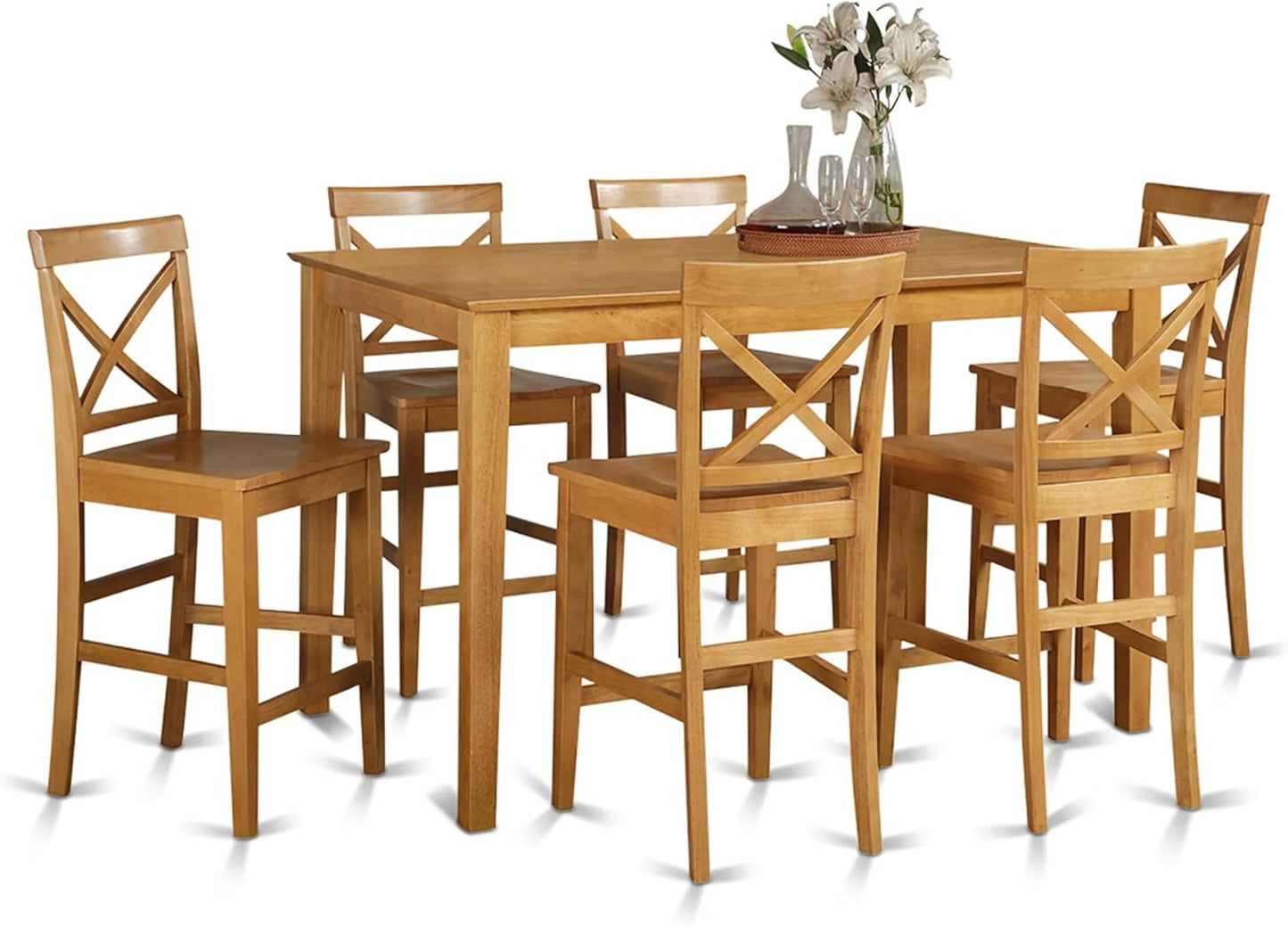 East West Furniture CAPU7H-OAK-W 7 Piece Kitchen Counter Height Dining Table Set Consist of a Rectangle Dining Room Table and 6 Wooden Seat Chairs, 36x60 Inch, Oak