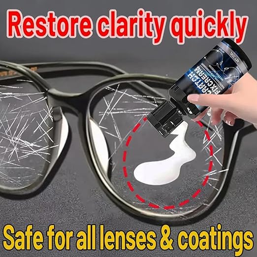 Glasses Scratch Repair Kit – Liquid Lens Polishing Solution, Scratch Removal Cleaner with Sponge, Optical Restoration Compound | for Sunglasses, Eyeglasses, Phone, Watch, Camera, Window, Screen