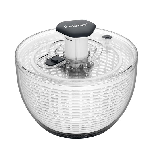 Ourokhome 6.3 QT Salad Spinner with Fully Removable Lid, Large Lettuce Dryer with One-Hand Press Pump, Instant Stop Brake Button and Retractable Handle, Vegetable Washer & Spinner for Greens and Herbs
