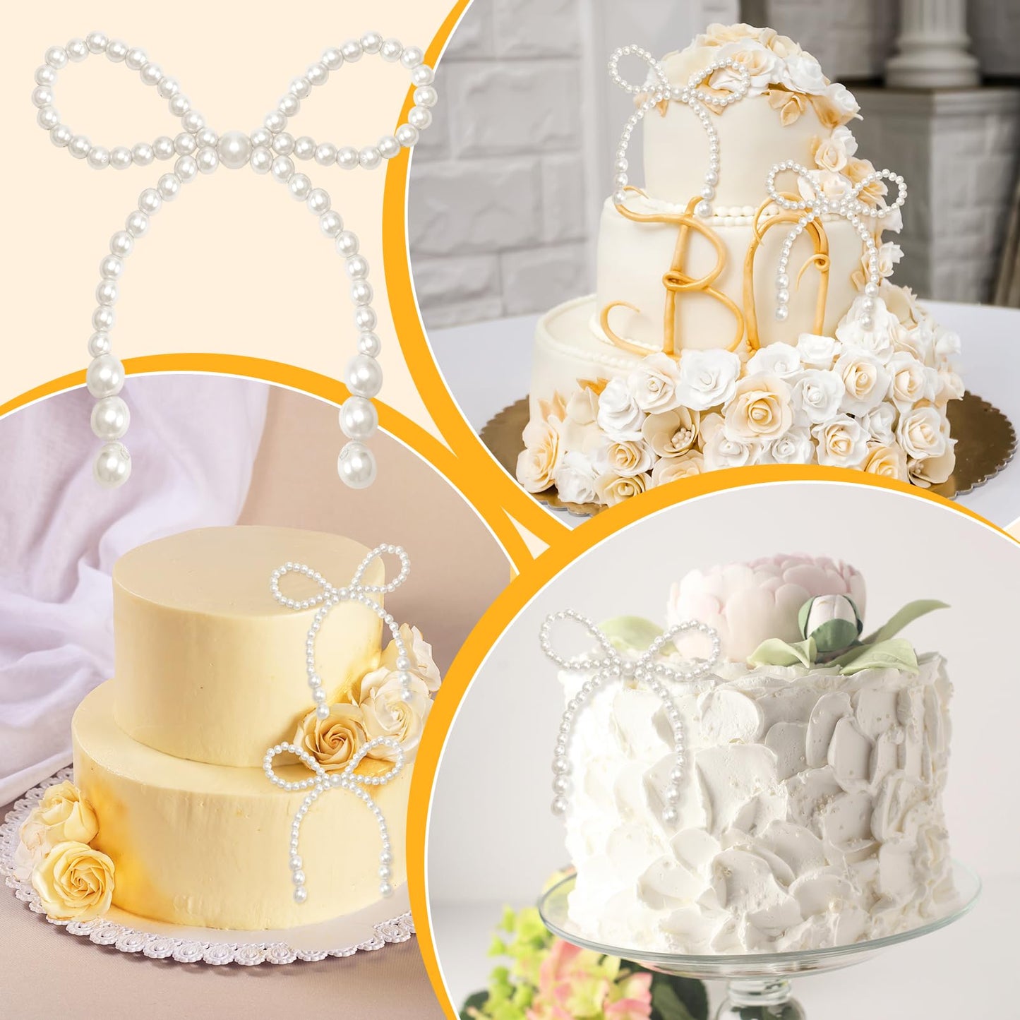 20Pcs Pearl Bow Cake Topper Pearl Bows for Bouquets Cupcake Party Coquette Cake Decorations Cute Cake Decor for Weeding Baby Shower Women Girls Princess Themed Birthday Party Accessories White