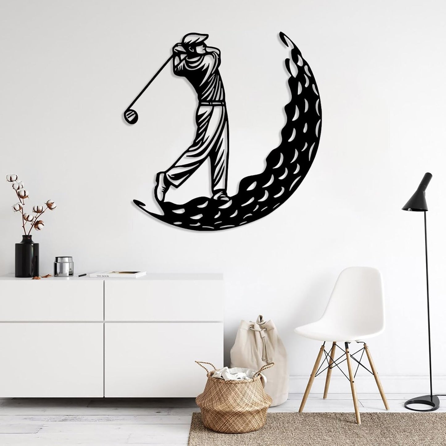 Golf Metal Wall Art, Golfer Metal Wall Decor, Golf Ball Wall Decor, Sports Wall Art, Sports Theme Wall Decor, Gift for Golf Player, Gift For Father, Home Office Wall Art, Man Cave (Silver, 39"x39"|100x100cm)