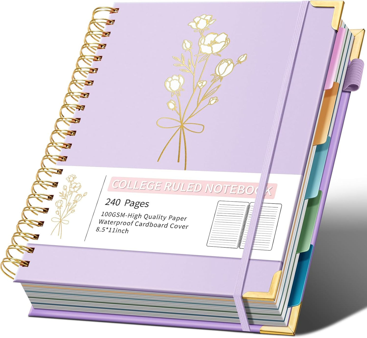 Ovesmusl Hardcover Spiral Notebooks 8.5" X 11" Note Taking 5 Subject Notebook College Ruled with Dividers 240 Pages 100GSM Aesthetic Spiral Notebook for Work School Cute Journals for Women Writing