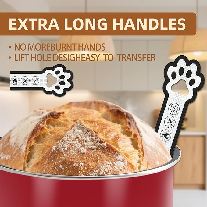 Silicone Bread Sling for Dutch Oven, 2-Pack – Fits 4–7 Qt Round Dutch Ovens – Heat Resistant 0.7mm Non Stick Baking Mat with Handles – Sourdough Bread Sling, Oven Safe up to 446°F