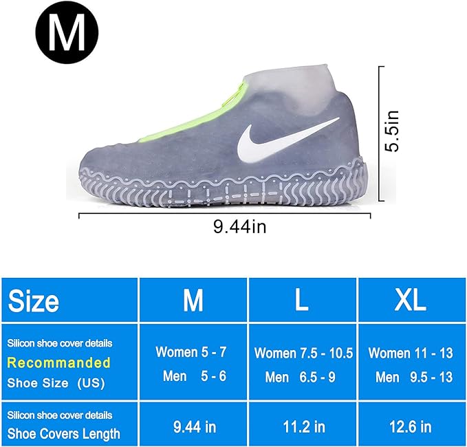 Silicone Waterproof Shoe Covers, Upgrade Reusable Overshoes with Zipper, Resistant Rain Boots Non-Slip Washable Protection for Women, Men (M (Women 5-7, Men 5-6), White)