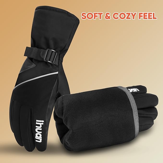 ihuan Winter Waterproof Ski Gloves Men Women, Snow Warm Cycling Cold Weather, Driving Biking Running