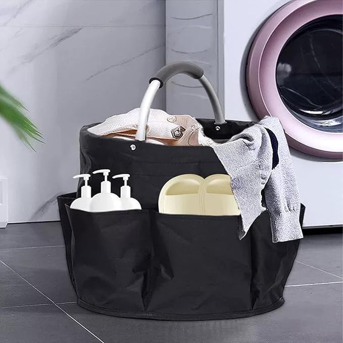 Cleaning Caddy with Handle, 17L Gardening Bucket, Cleaning Supply Caddy, Foldable Tool Storage Basket for Storing Towels (Black)