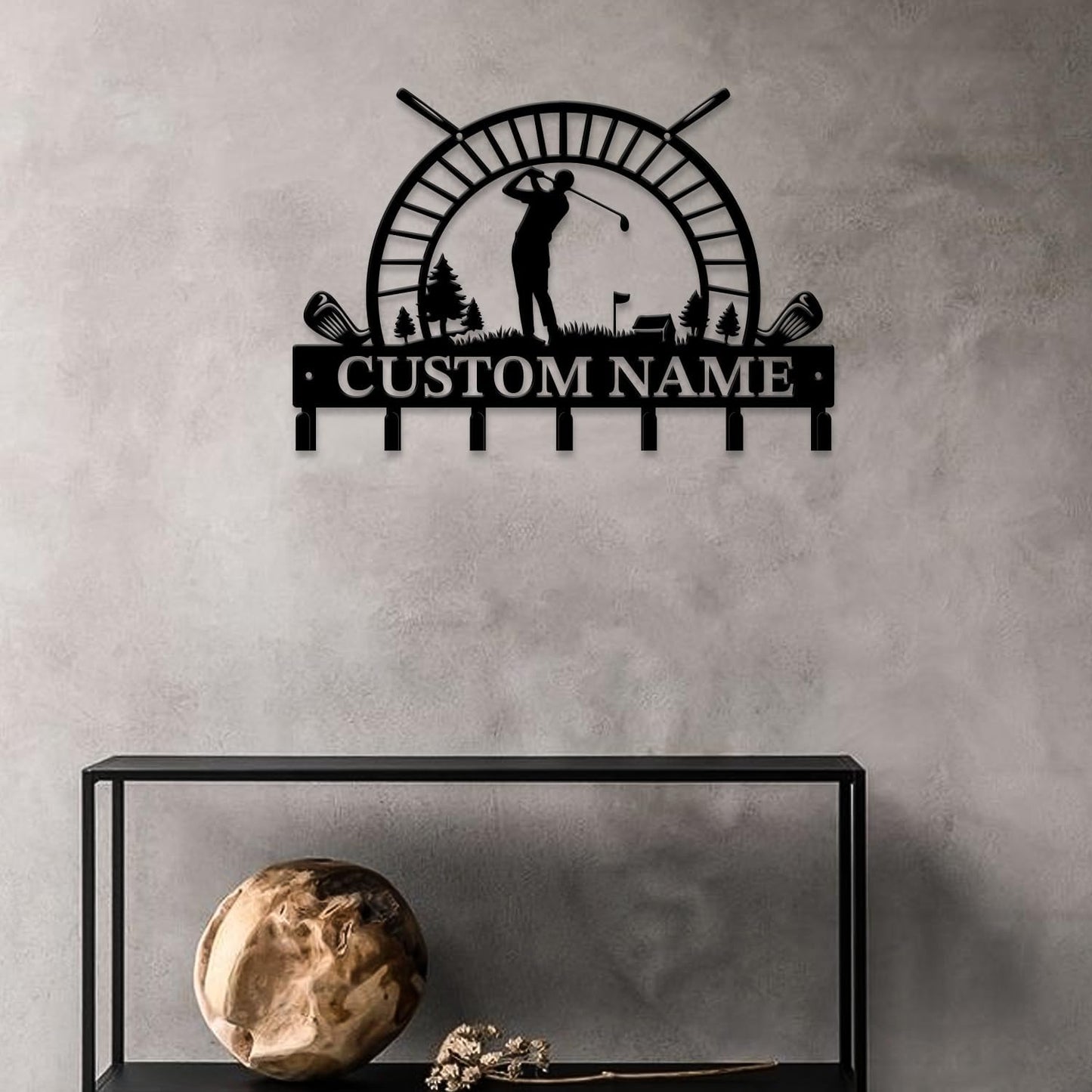 Personalized Custom Name Golf Ball Wall Keys Hooks,Metal Golf Art Clothes Hooks,Metal Golf Lover Wall Home Storage Decorative,For Front Door, Hallway, Kitchen, Bedroom,Keys,Hats (Style D)