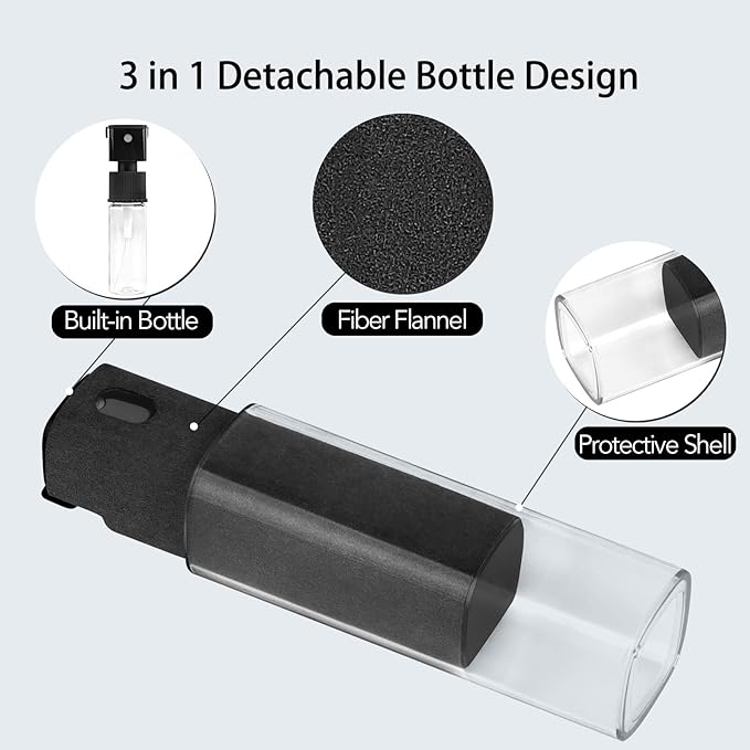 2 Pcs Fingerprint Proof Screen Cleaner, 3 in 1Touchscreen Mist Cleaner Spray Wipe Cleaner Screen Cleaner Soft Fiber Flannel,Safe for All Phones Glasses Tablet Laptop TV Watch Screens (Black)
