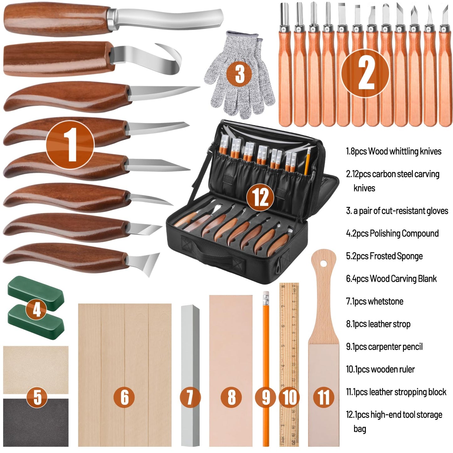 Olerqzer Wood Carving Kit,35-in-1 Wood Whittling Kit for Beginners,Whittling Knife Set Whittling Knife Wood Carving Knives Carving Tools with Large Storage Tool Bag(35PCS)