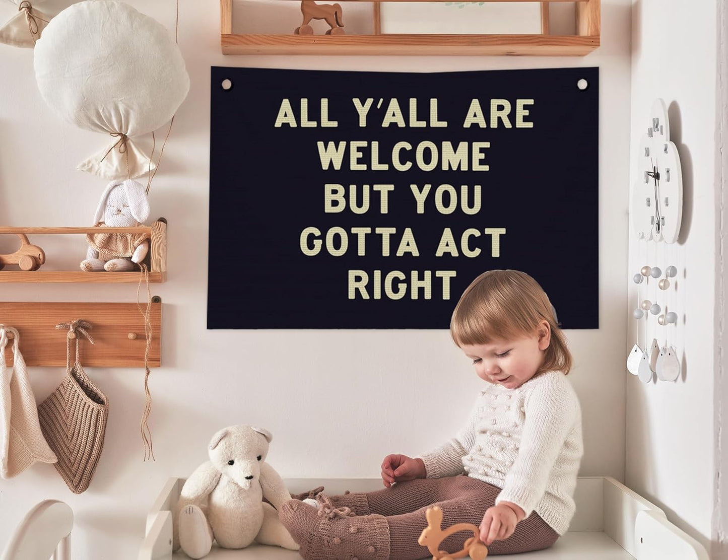 Funny Welcome All Y'all Are Welcome But You Gotta Act Right Wall Decor, Funny Hanging Canvas Banner Flag Wall Art Decor for Home Bedroom Living Room Office, 20x30 in