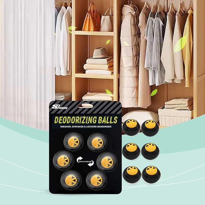 Shoe Deodorizer Odor Eliminator Ball -Sneaker Deodorizers balls Car Air Fresheners Odor Eaters for Shoes, Gym Bags, Closet and Locker 6 Pack (Cool Black Linen)