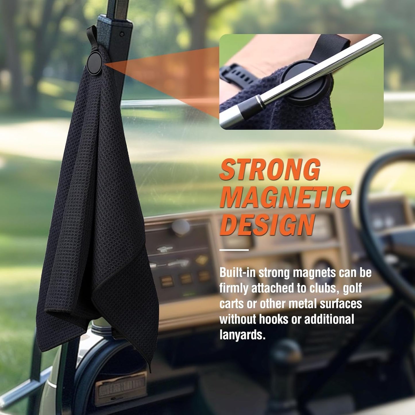 Magnetic Golf Towel, 23.6"x15.7" Golf Cleaning Towel, Premium Ultra-Absorbent Microfiber Golf Towel for Golf Bags, Carts and Clubs, Waffle Weave Pattern
