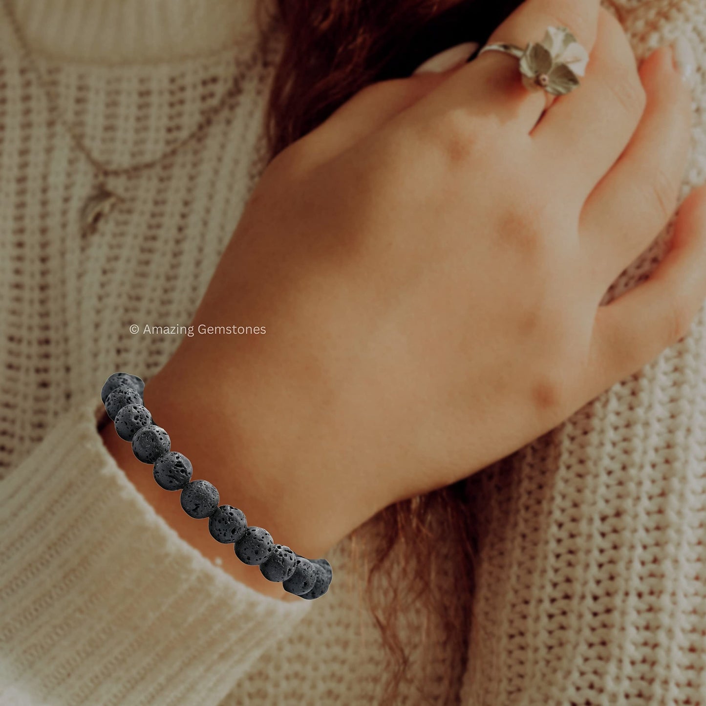 Amazing Gemstone Lava Stone Bracelet for Women Men's Gifts - Protection Healing Crystal Bracelet - 8mm Gemstones Beaded Adjustable Bracelet Pulseras Para Hombres Mujer Stocking Stuffers