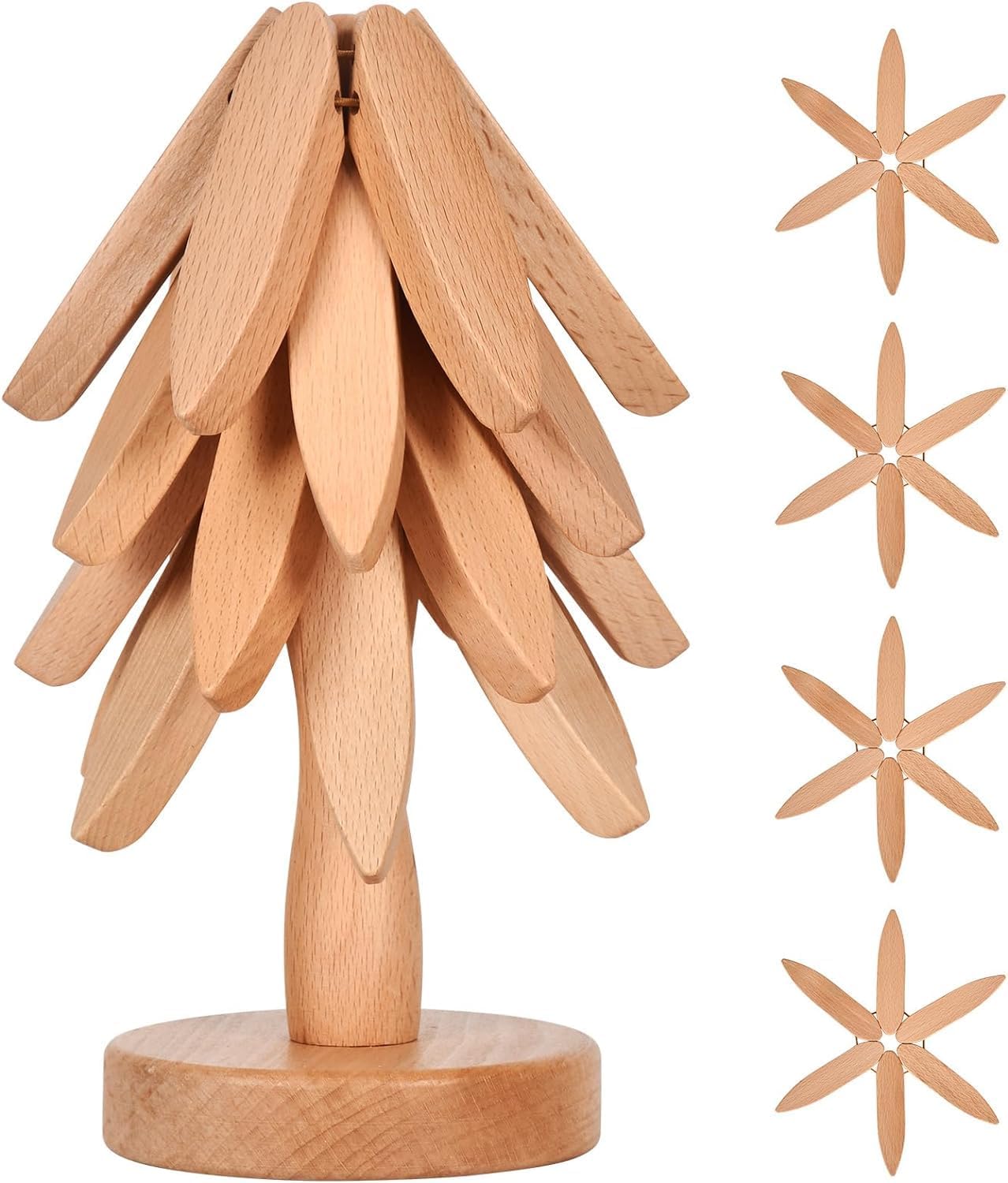 Walnut Vertical Tripod for Pot/Bowl/Teapot - 4 Tripods + 1 in Walnut, White