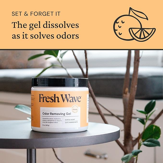 Fresh Wave Orange Odor Removing Gel, 15 oz. | Odor Absorbers for Home | Safer Odor Relief | Natural Plant-Based Odor Eliminator | Every 15 oz. lasts 30-60 Days | For Cooking, Trash & Pets