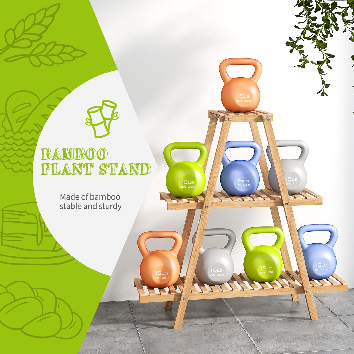 BMOSU Plant Stand Bamboo for Indoor Outdoor Tiered Plant Shelf 8 Potted Flower Holder Ladder Rack Garden Balcony Living Room Patio(3 Tier Natural)