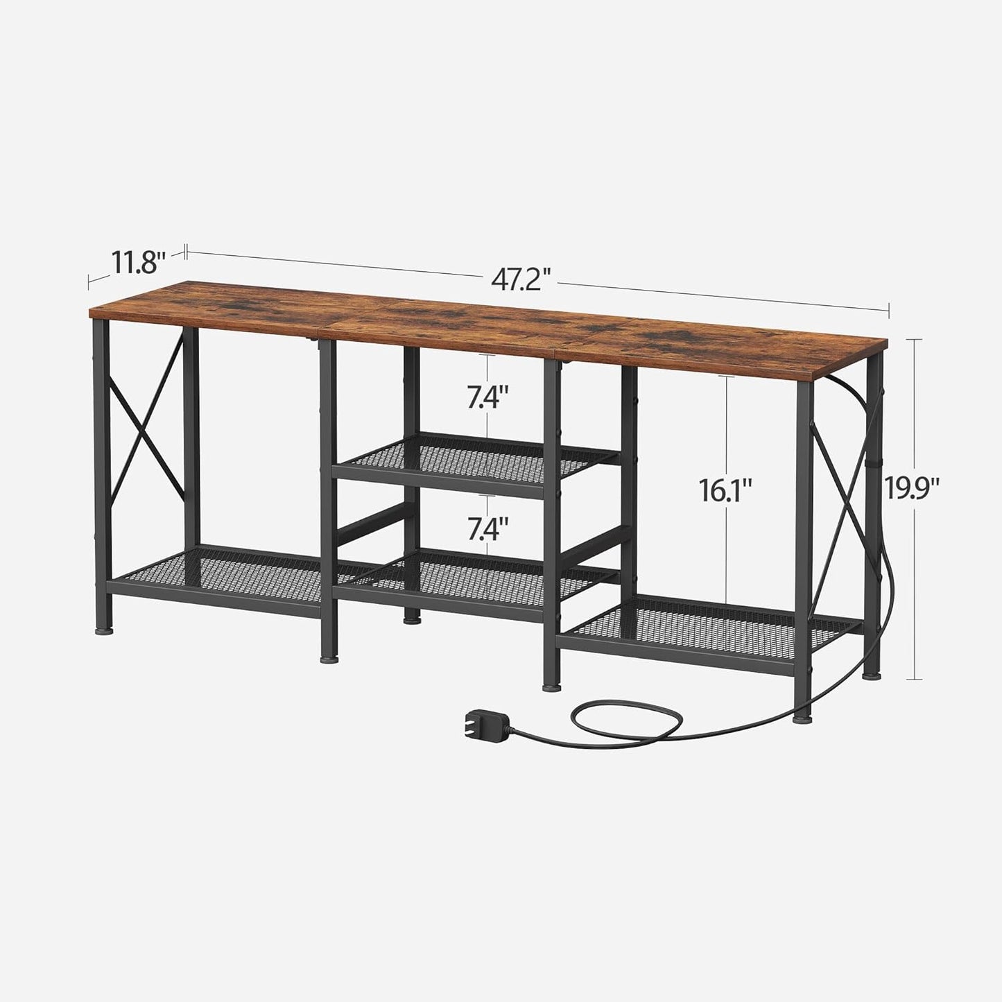 TV Stand with LED Lights for 55 Inch TV, Entertainment Center with 3-Tier Open Shelves, TV Console Table for Living Room, Bedroom, Rustic Brown