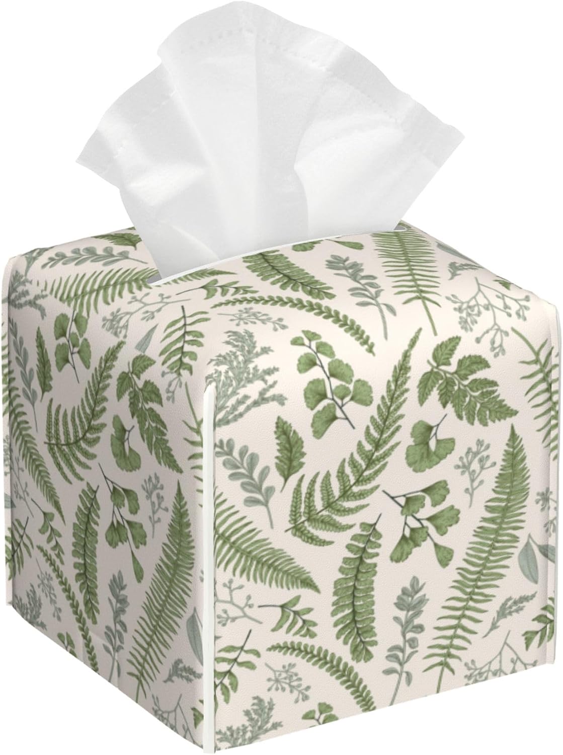 Tissue Box Holder Leaves and Herbs Tissue Box Cover Square Leather Tissue Holder Organizer Portable Decorative Facial Paper Case for Home Office Bathroom Vanity Countertop
