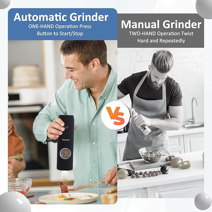 Electric Salt and Pepper Grinder Set, Rechargeable, 6 Adjustable Coarseness with LED Light, Electric Salt and Pepper Shakers Refillable(2 Packs, Black)