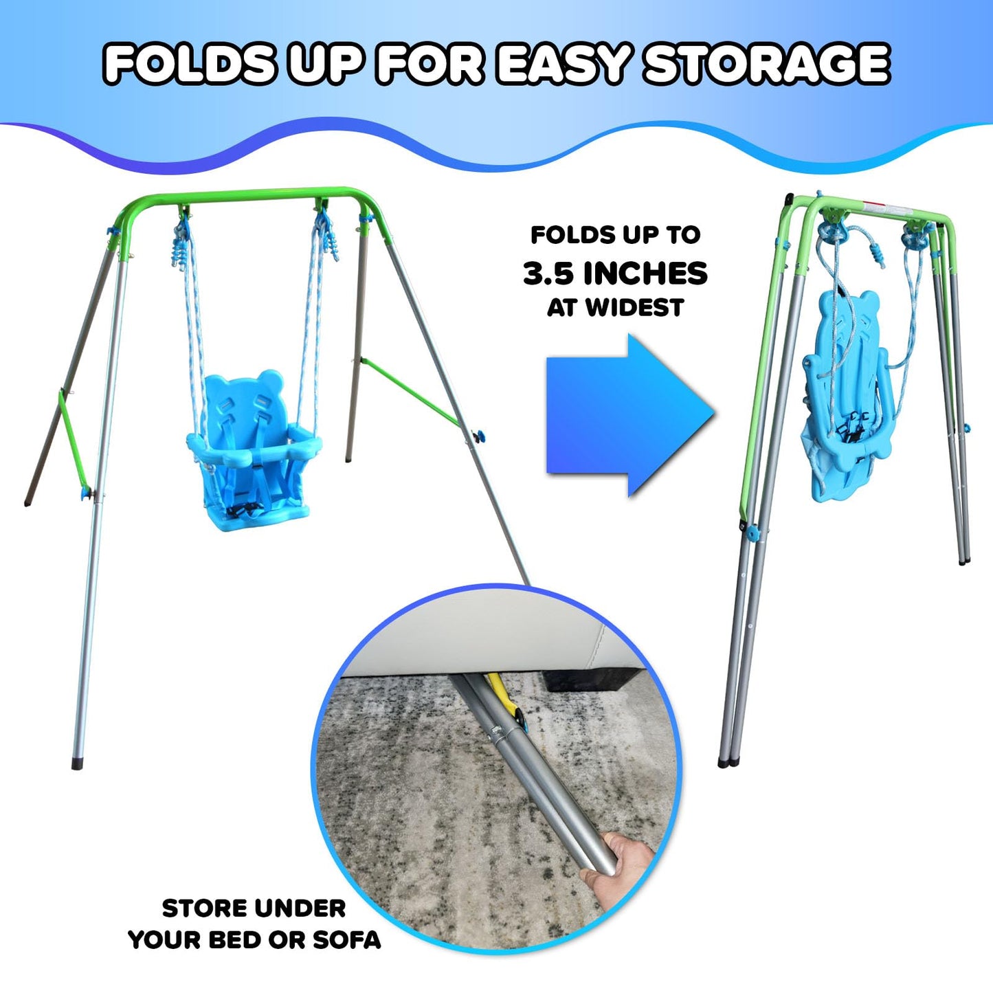 Sportspower My 1st Toddler Swing - Heavy-Duty Baby Indoor/Outdoor Swing Set with Safety Harness, Blue, 52"L x 55"W x 47"H