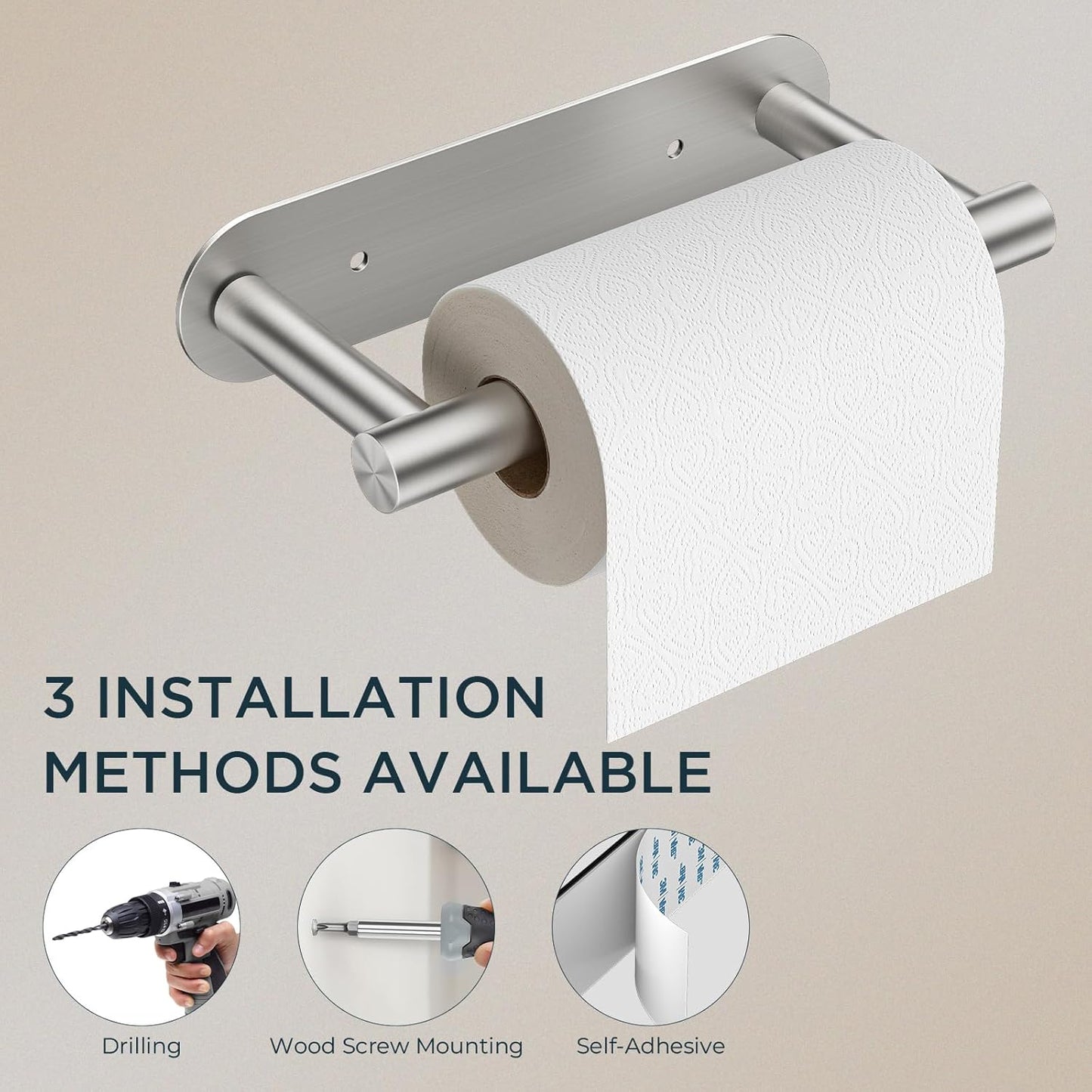 FORIOUS Toilet Paper Holder, Adhesive or Screw Wall Mount Pivoting Tissue Roll Holder for Bathroom, Stainless Steel Rustproof Self Adhesive Toilet Paper Roll Holder no Drilling, 2 Pack Brushed Nickel