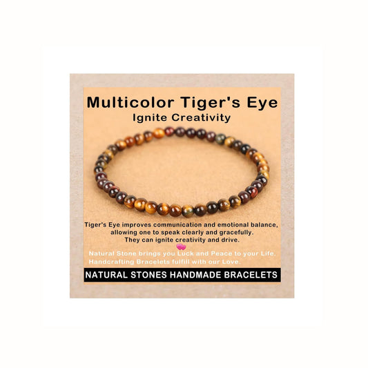 AD Beads Handmade Gemstone Stretch Elastic Bracelet Crystal Healing Reiki Nature's Beauty and Spiritual Essence Unisex (4mm, Multicolor Tiger's Eye (Ignite Creativity))