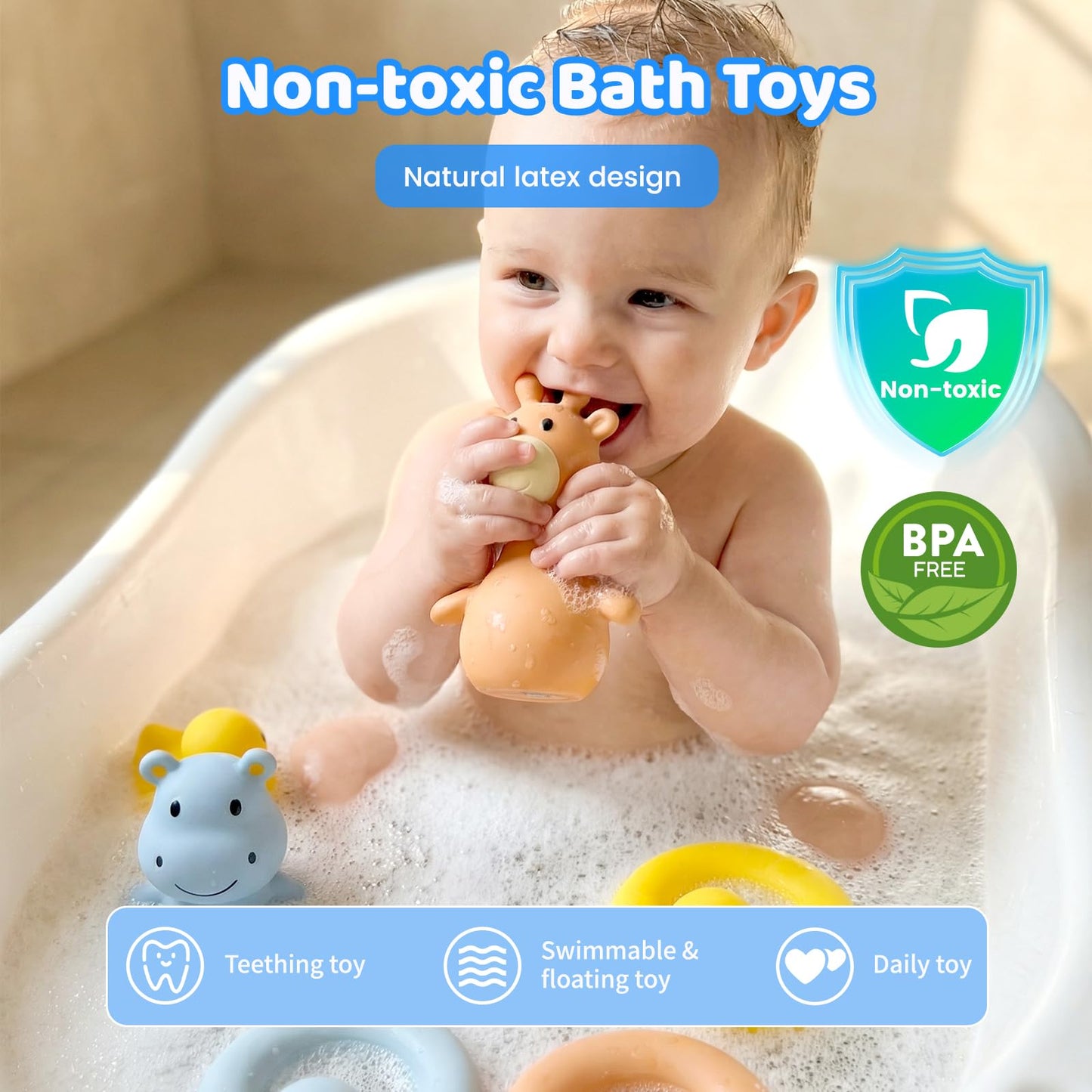 Tiny Marvels Baby Bath Toys for 6 Months & Up, Mold Free No Hole Bath Toys, BPA Free Floating Toddler Bath Toys, Safe Kids Bath Toys for Tub & Pool