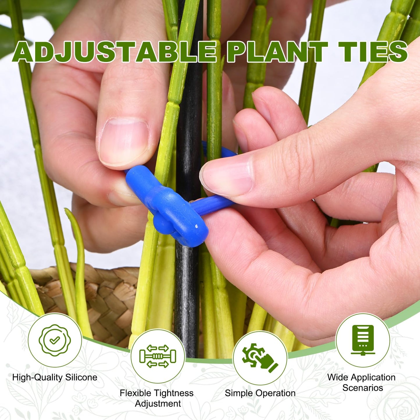M METERXITY 12-Pack Adjustable Plant Ties, 10inch/25.4cm Silicone Flexible Multi-Function Sturdy Garden Twist Tie for Plant Support/Tree/Shrub/Vine, Reusable Support Twine [Blue]