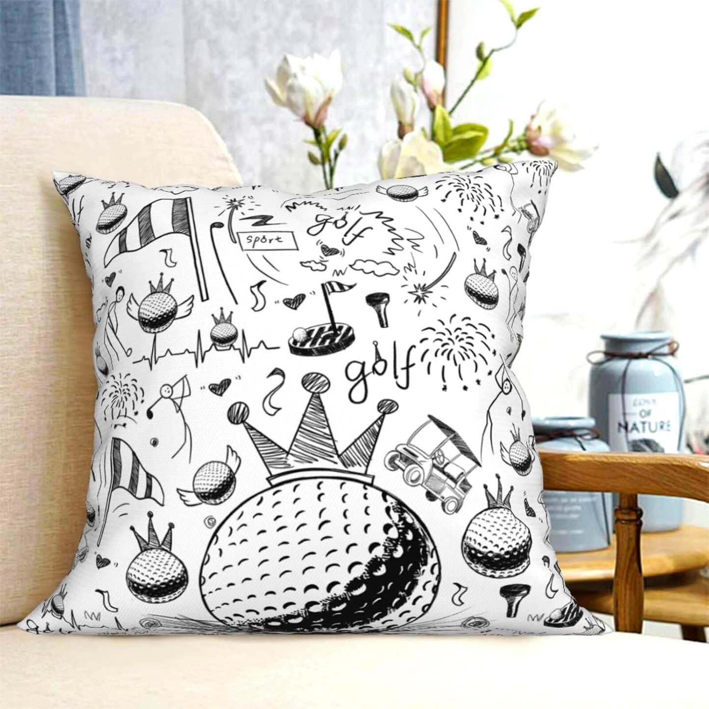 Golf Ball Throw Pillow Covers 18x18 Inch Sports Decor Theme Pillowcase Gifts for Boys Men Kids Teen Home Sofa Bed Decorative Pillow Case Golf Bedroom Decor(Cover Only)