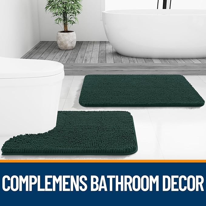 OLANLY Bathroom Rugs 30x20, Extra Soft Absorbent Chenille Bath Rugs, Rubber Backing Quick Dry, Machine Washable Bath Mats for Bathroom Floor, Tub and Shower, Home Decor Accessories, Blackish Green