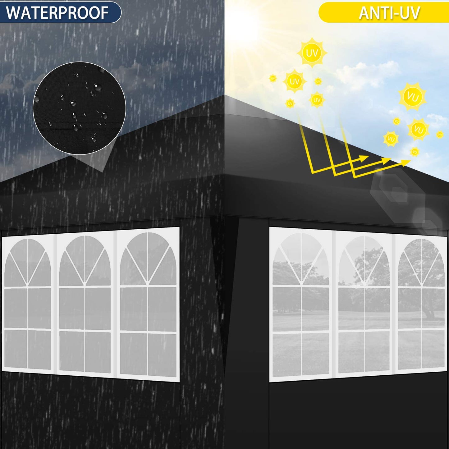 COBIZI Canopy 10x10 Pop Up Canopy Tent with 4 Sidewalls, One Push Party Tents for Parties Outdoor Wedding Waterproof Gazebo Commercial Event Tent with Sandbags, Classic Black