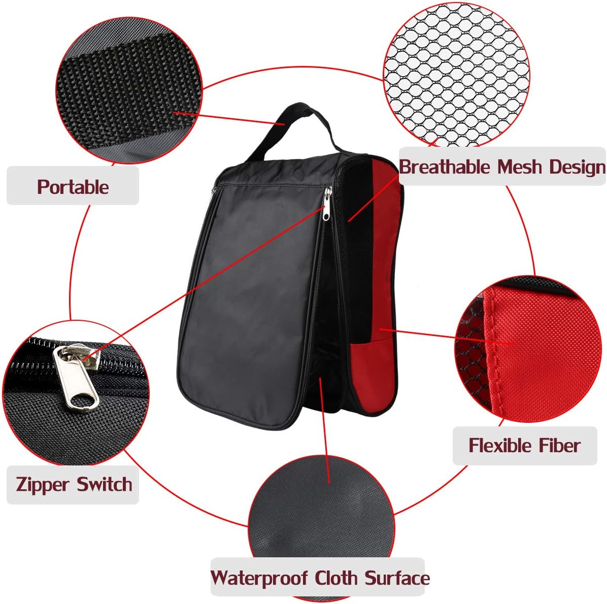 Outdoor Golf Shoes Bags Travel Shoes Bags Zippered Sport Shoes Bag (Red)
