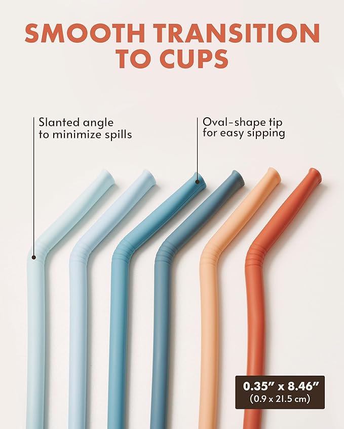 Nightingale Reusable Silicone Straws - Bendy Drinking Straw with Cleaning Brush - Collapsible and Bendable Travel Straw for Kids - Dishwasher Safe, Food-Safe - Set of 6 (Coral Multi)