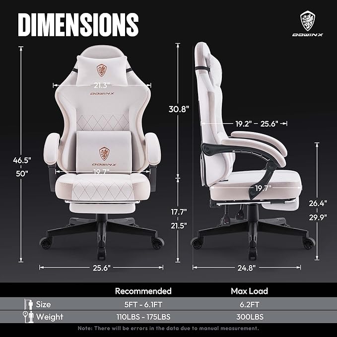 Dowinx Gaming Chair with Pocket Spring Cushion, High Back Ergonomic 360° Swivel Chair for Office Gaming, Massage Lumbar Support with Footrest for Adults, 300LBS Capacity, Beige for Office Gaming
