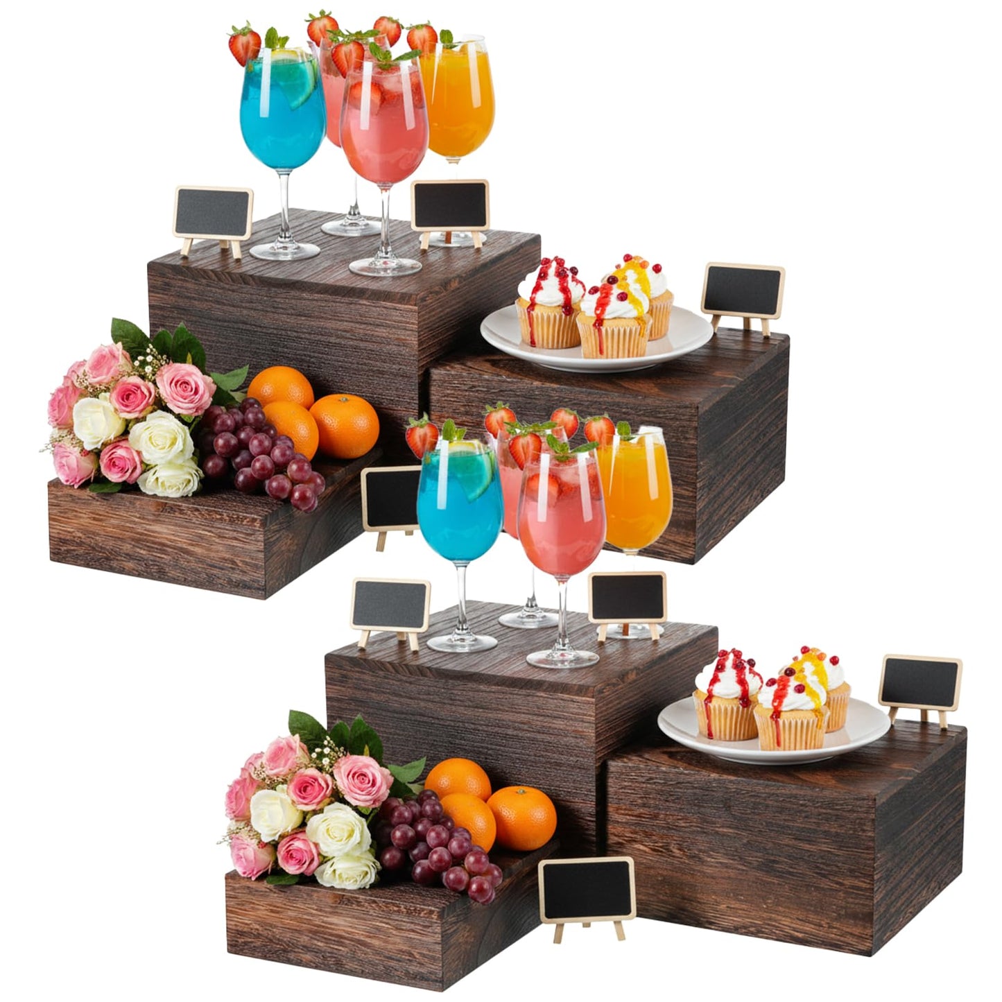 Xosjska 6 Pcs Vintage Brown Square Wooden Cake Stands, Rustic Wood Cake and Cupcake Stands, Table Wooden Stackable Display Stand Box for Catering Dessert Collectibles Jewelry Figures Show