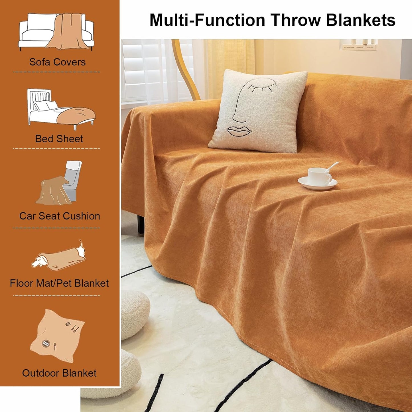 STACYPIK Waterproof Orange Couch Cover for Dogs, Washable Sofa Cover for 2 Cushion Couch, Anti-Cat Scratch Furniture Protector, Anti-Slip Pet Couch Protector,Tear Resistant Futon Cover-71X71IN