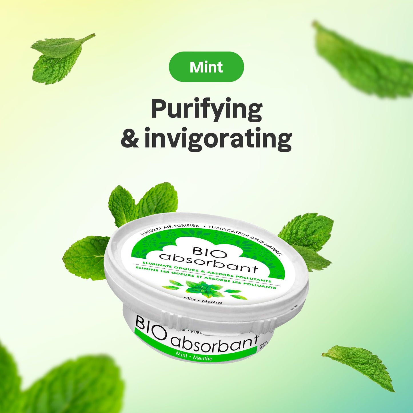 Attitude Bio Absorbant Air Purifier With Activated Carbon, Plant- And Mineral-Based, Vegan, Mint, 8 Ounces (Pack Of 3)